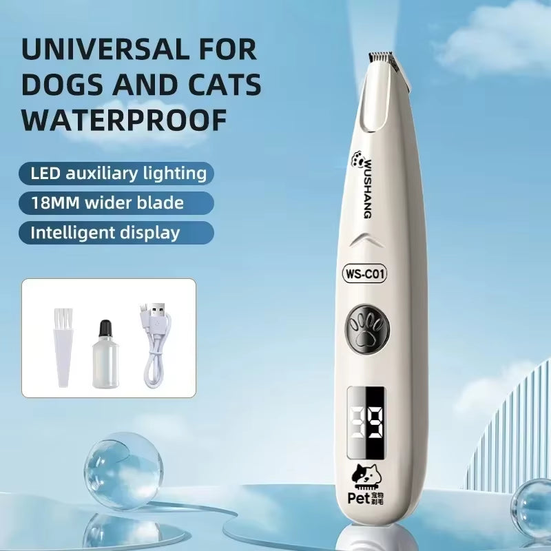 Vpet Dog Electric Groomer Trimmer with LED Light Waterproof Pet Foot Hair Trimmer Low Noise Cat Dog Face Foot Ear Hip Paw Shaver