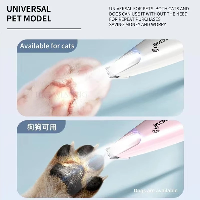 Vpet Dog Electric Groomer Trimmer with LED Light Waterproof Pet Foot Hair Trimmer Low Noise Cat Dog Face Foot Ear Hip Paw Shaver