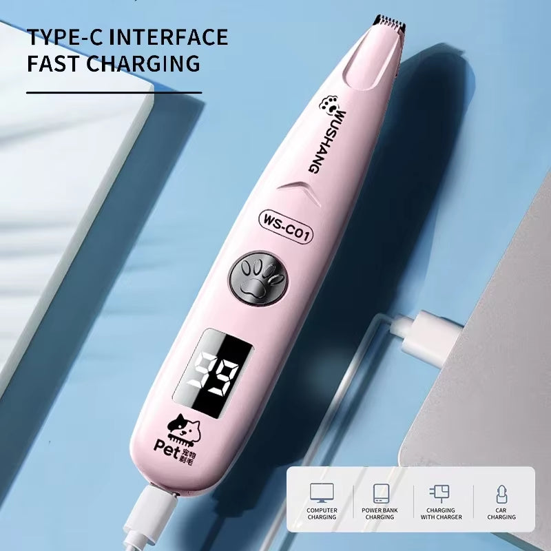 Vpet Dog Electric Groomer Trimmer with LED Light Waterproof Pet Foot Hair Trimmer Low Noise Cat Dog Face Foot Ear Hip Paw Shaver
