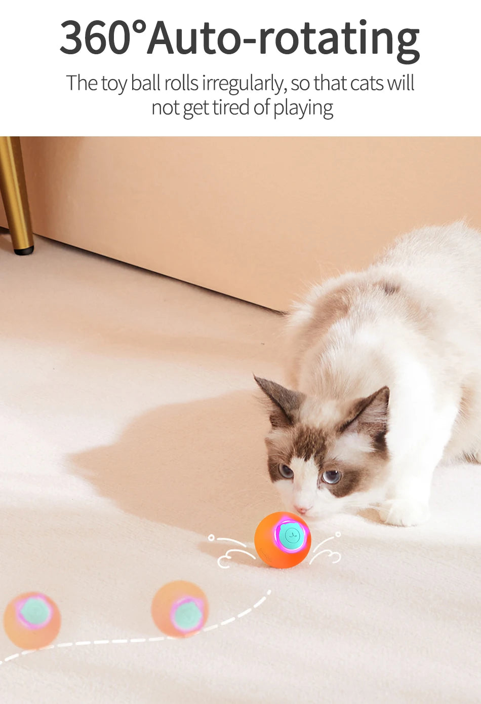 Smart Rolling Ball for Cats & Dogs - Self-Moving Interactive Toy, USB Rechargeable
