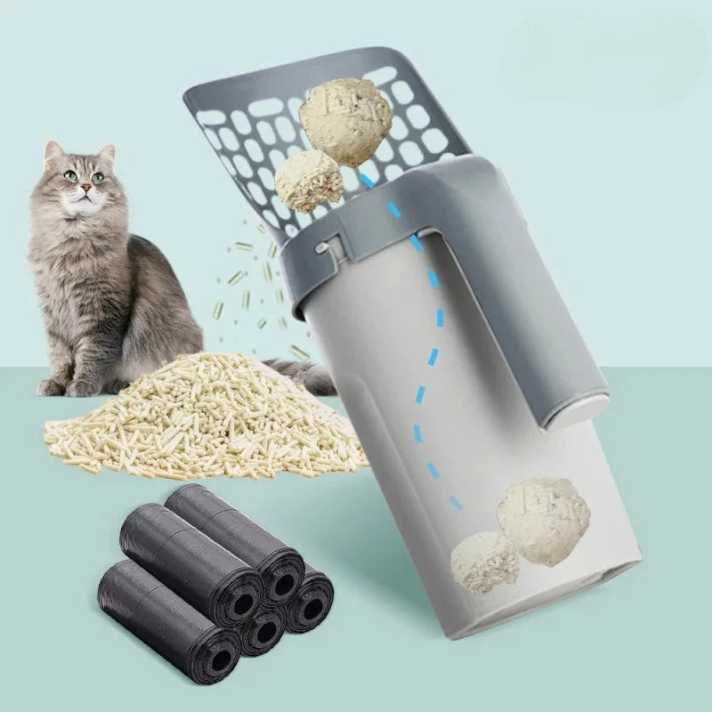 Cat Litter Scoop with Built-In Bag Holder + Refill Bags