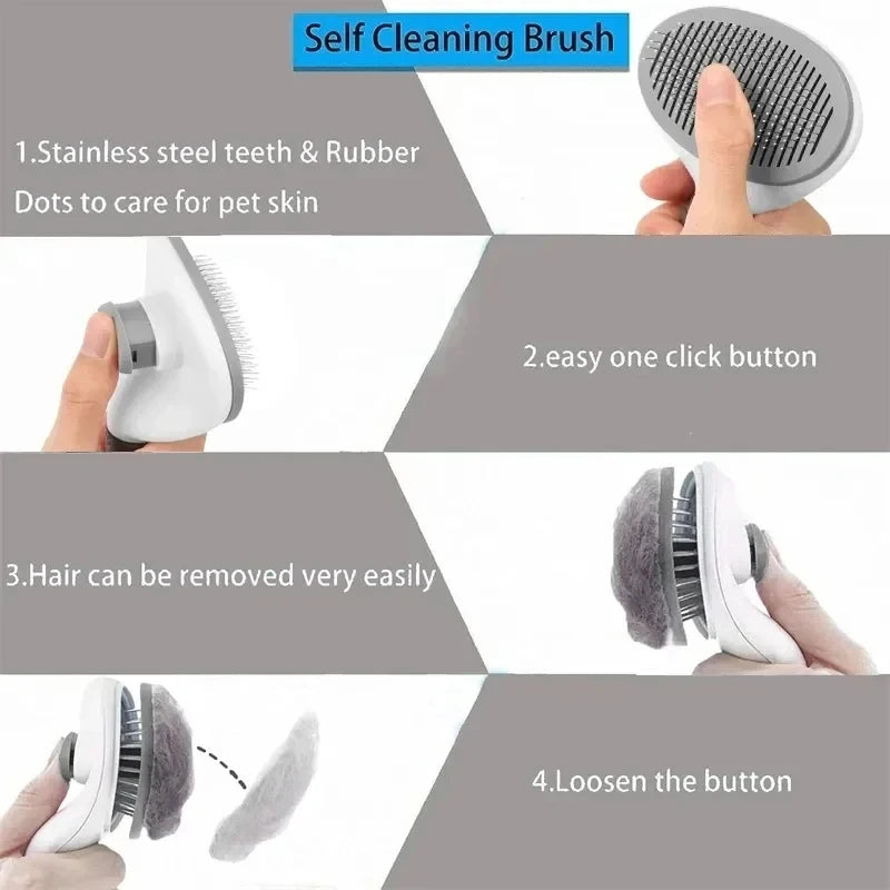 Self-Cleaning Pet Grooming Brush - Effortless Hair Remover for Dogs and Cats