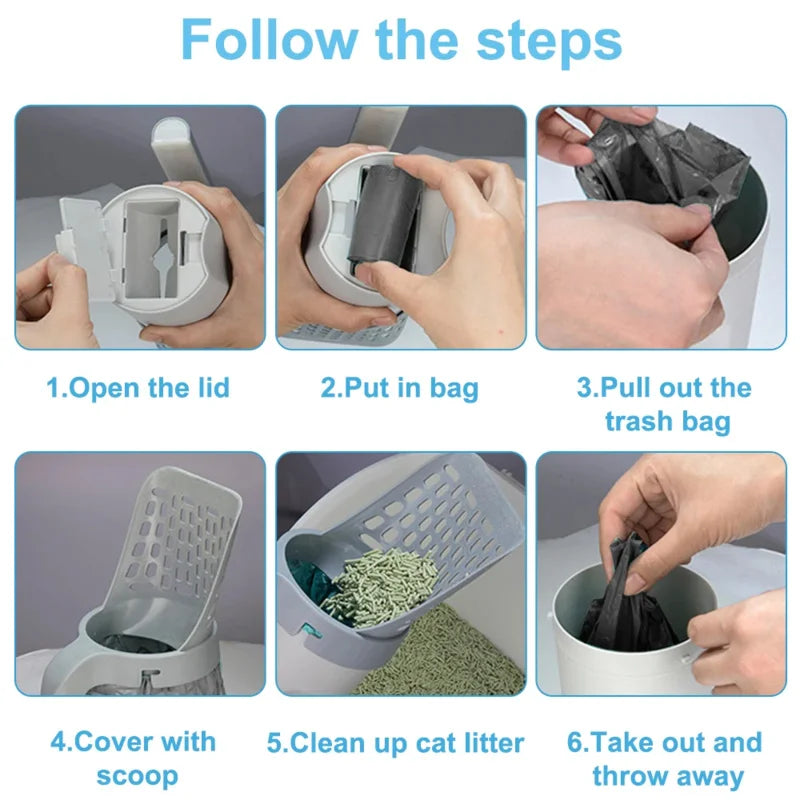 Cat Litter Scoop with Built-In Bag Holder + Refill Bags
