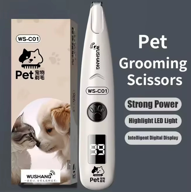 Vpet Dog Electric Groomer Trimmer with LED Light Waterproof Pet Foot Hair Trimmer Low Noise Cat Dog Face Foot Ear Hip Paw Shaver